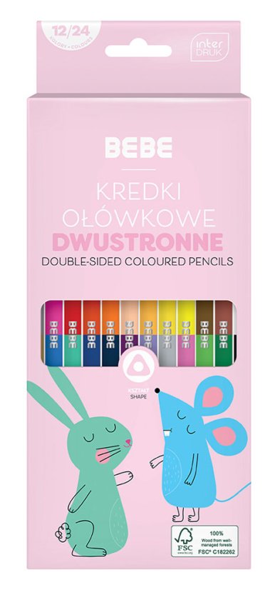 Pastelky BEBE Pink trojhranné obojstranné 12ks
