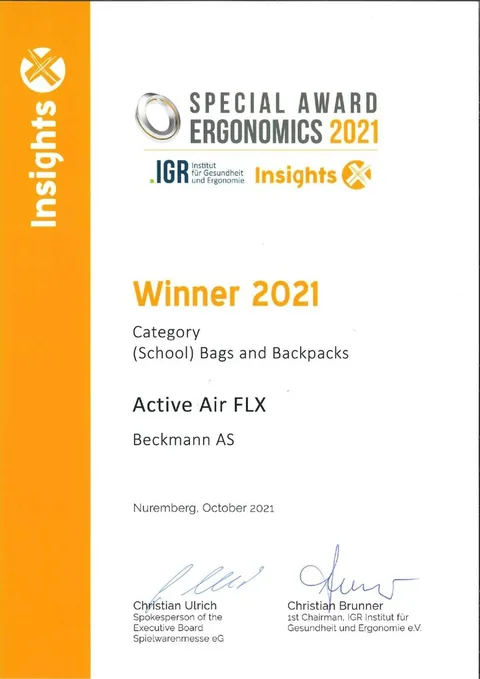 Certifikát Special Award Ergonomics 2021 pro Active AIR FLX
